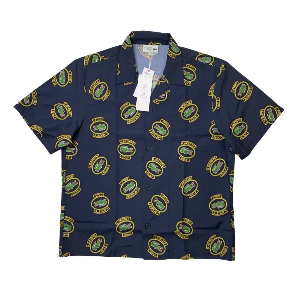 Lacoste Sport Shirt Mens L/XL Blue Marine Ultra Dry Anti UV Button Up Golf